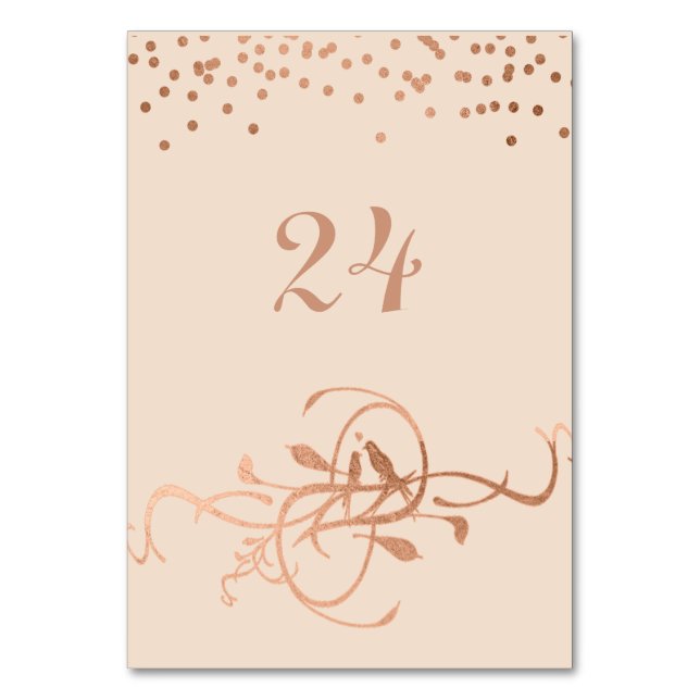 Tarjeta De Mesa Rosa Relieve metalizado dorado Aves Números de tab (Anverso)
