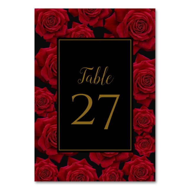 Tarjeta De Mesa Rosa Roja Elegante - Boda (Anverso)