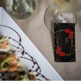 Tarjeta De Mesa Rosa Roja Negro y Quinceañera de oro