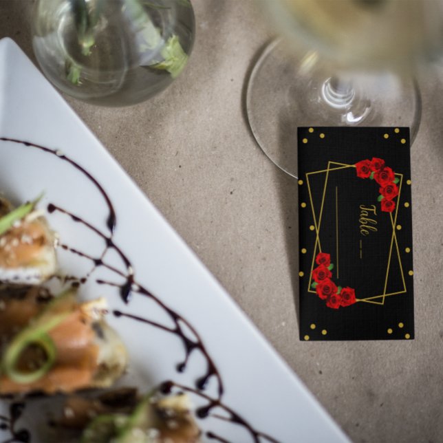 Tarjeta De Mesa Rosa Roja Negro y Quinceañera de oro (Subido por el creador)