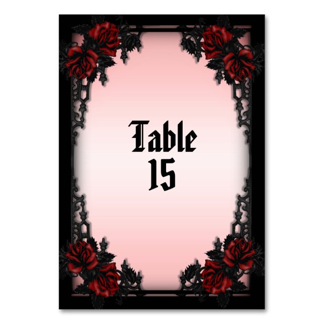 Tarjeta De Mesa Rosa Rojo Gótico (Anverso)