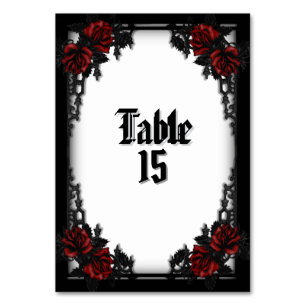 Tarjeta De Mesa Rosa Rojo Gótico Blanco