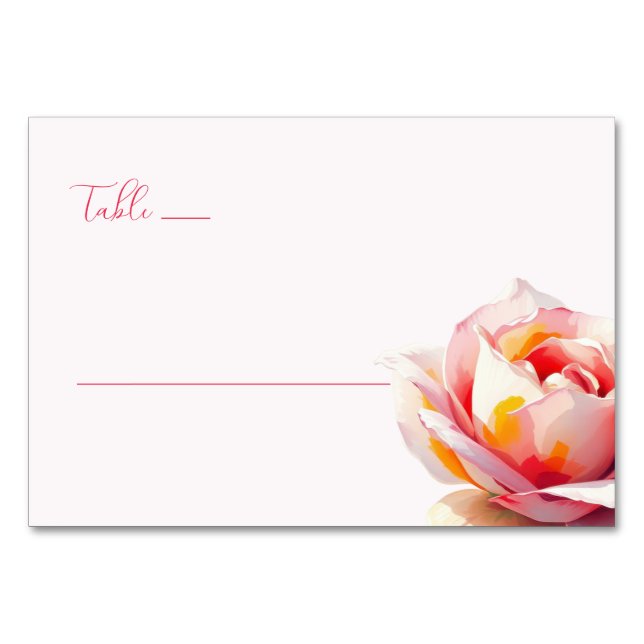 Tarjeta De Mesa Rosa Romántica de Acuarela Rosa (Anverso)