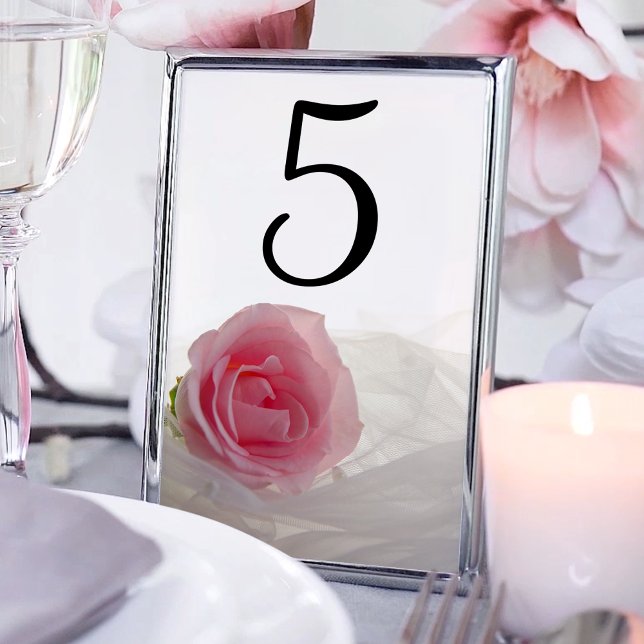 Tarjeta De Mesa Rosa rosa en números de tabla de Boda blanco (Subido por el creador)