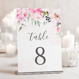 Tarjeta De Mesa Rosa Rubor Acuarela Floral Peonía Boda