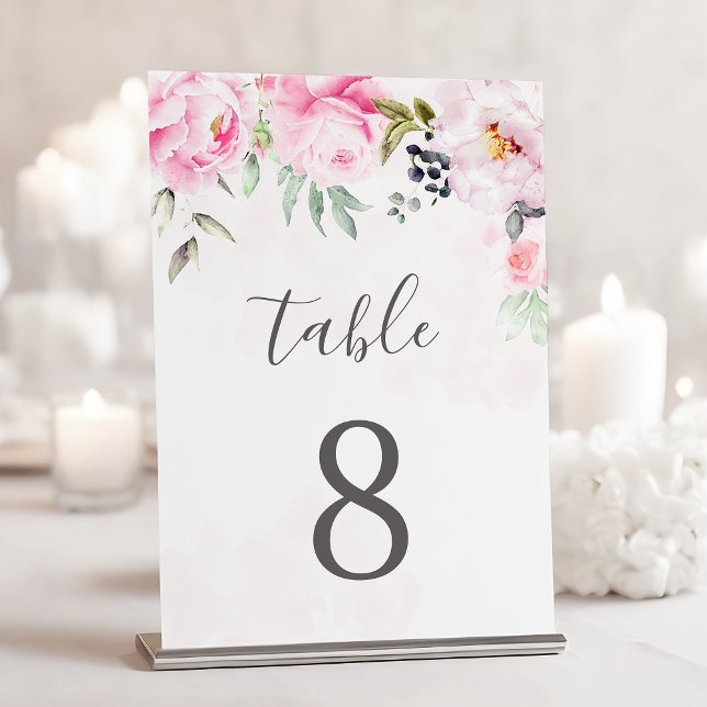 Tarjeta De Mesa Rosa Rubor Acuarela Floral Peonía Boda (Subido por el creador)