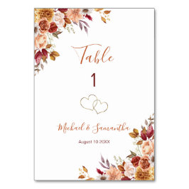 Tarjeta De Mesa Rosa Rústica y Crisantemo Boda de Otoño