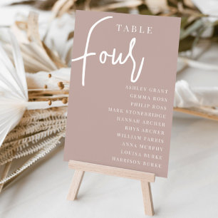 Tarjeta De Mesa Rosa Taupe Tabla con guiones de mano CUATRO + Nomb