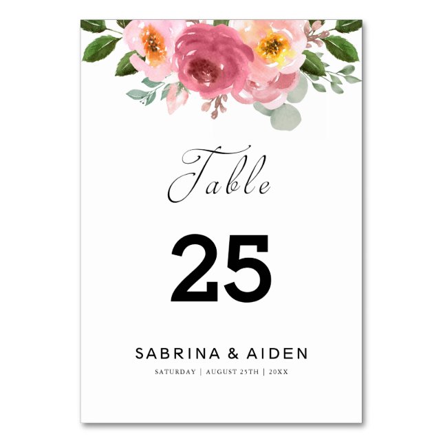 Tarjeta De Mesa rosa terroso | Boda Floral rosa Rubor (Anverso)