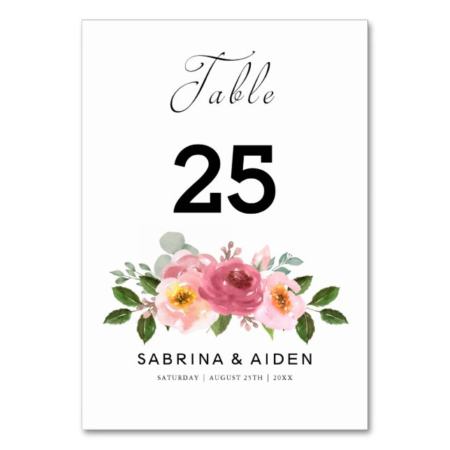 Tarjeta De Mesa rosa terroso | Boda Floral rosa Rubor (Anverso)