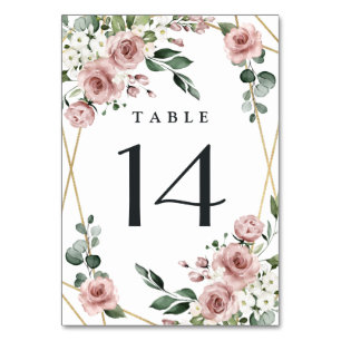 Tarjeta De Mesa Rosa turbio Boda de vegetación floral rosa y dorad