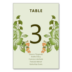 Tarjeta De Mesa Rosa verde Boda floral