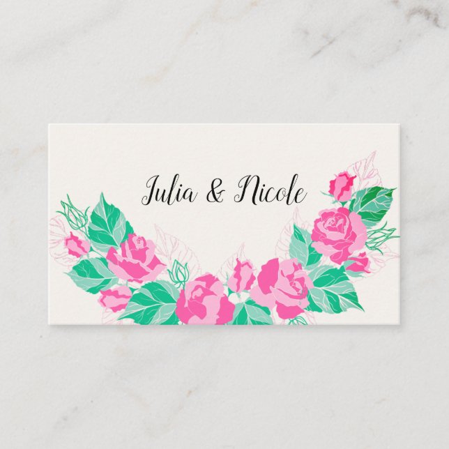 Tarjeta De Mesa Rosa verde rosa Petals Flores Boda Jardín (Anverso)
