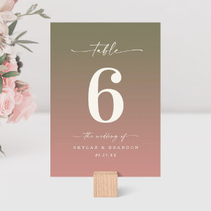 Tarjeta De Mesa Rosa verde y polvoriento rosa Ombre monogramado Bo