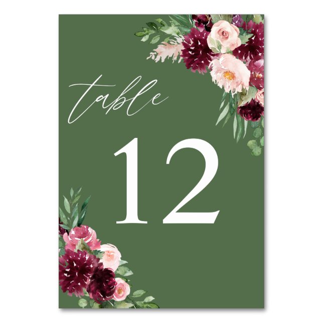 Tarjeta De Mesa Rosa y Floral Burdeos 7 - Verde (Anverso)