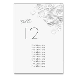 Tarjeta De Mesa Rosas 3D blancas nombres de invitados de boda