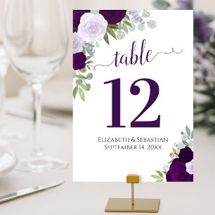 Tarjeta De Mesa Rosas acuarela Elegante ciruela Morado Boda