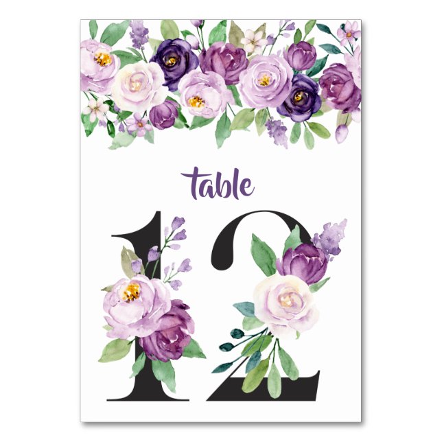 Tarjeta De Mesa Rosas acuarela púrpura y lavanda núm. 12 (Anverso)
