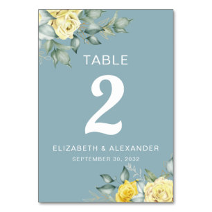 Tarjeta De Mesa Rosas amarillas acuarela floral boda romántico