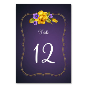 Tarjeta De Mesa Rosas Amarillas Violetas Moradas Marco Oro