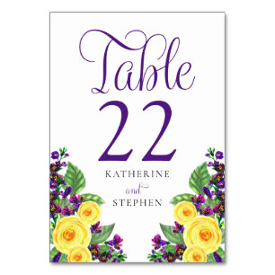Tarjeta De Mesa Rosas Amarillas   Violets Boho Floral Boda