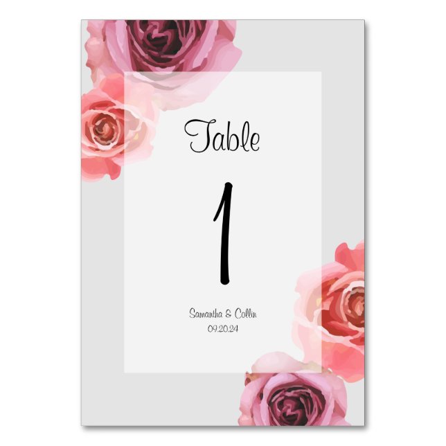 Tarjeta De Mesa Rosas audaces de primavera rosada y morada (Anverso)