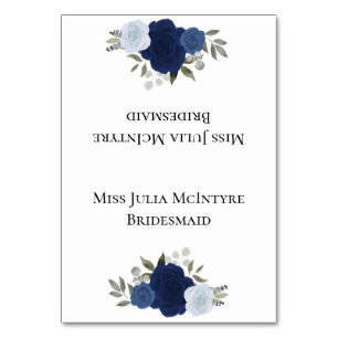Tarjeta De Mesa Rosas azules Boda DIY Fold Place Card con título