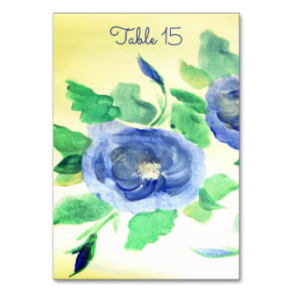 Tarjeta De Mesa Rosas Azules Con Amarillo