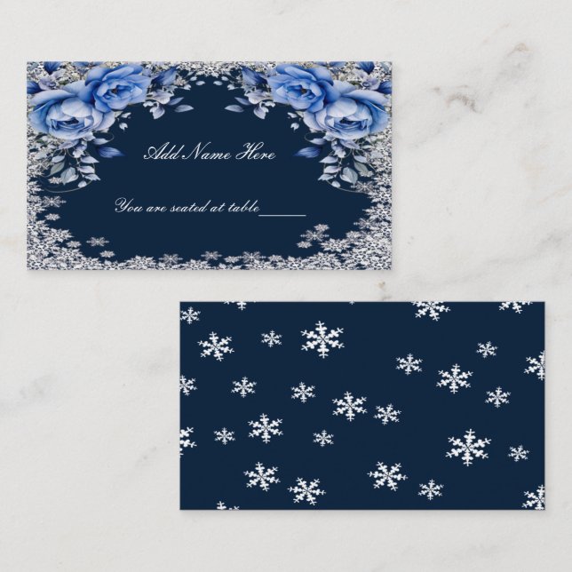 Tarjeta De Mesa Rosas azules Navidades de copo de nieve Boda (Anverso / Reverso)
