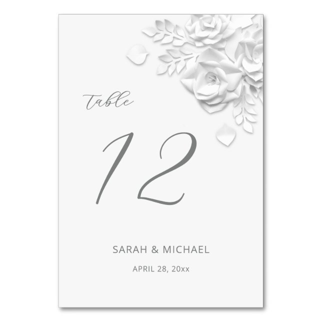 Tarjeta De Mesa Rosas blancas 3D Boda  (Anverso)