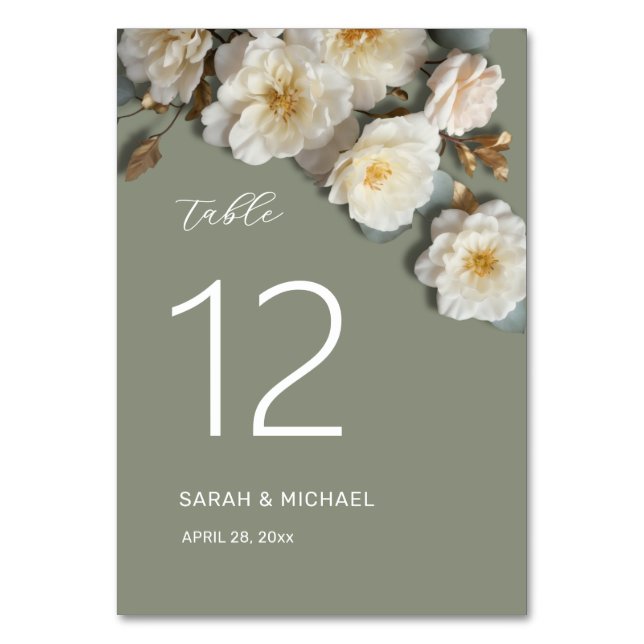 Tarjeta De Mesa Rosas Blancas Flores 3D Boda (Anverso)