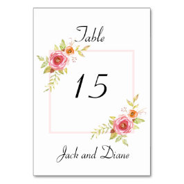Tarjeta De Mesa Rosas Boda acuarela floral