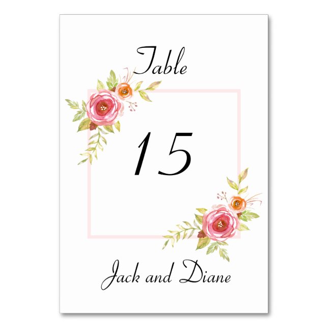 Tarjeta De Mesa Rosas Boda acuarela floral (Anverso)