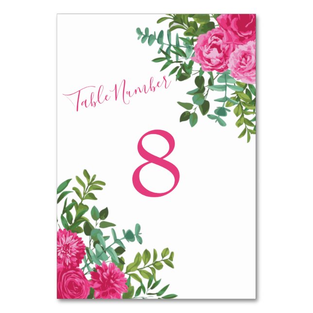 Tarjeta De Mesa Rosas Bodas rosados brillantes Floral moderna (Reverso)