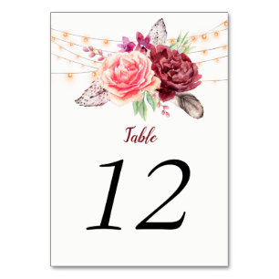 Tarjeta De Mesa Rosas Boho Feather String Light Table Number Cards