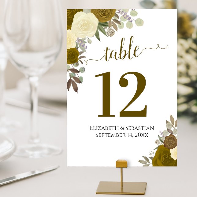 Tarjeta De Mesa Rosas de acuarela Boda elegante amarillo y oro (Subido por el creador)