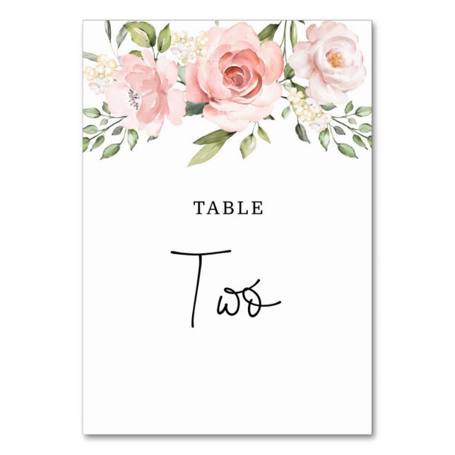 Tarjeta De Mesa Rosas de boda con toque de flor rosada (Anverso)