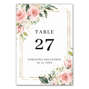 Tarjeta De Mesa Rosas de boho ruidosos y marco dorado y vegetación