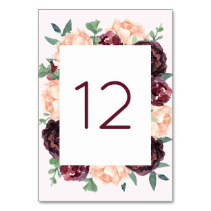 Tarjeta De Mesa Rosas de Borgoña Peach Peony Table Number Cards
