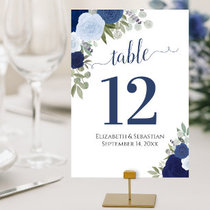 Tarjeta De Mesa Rosas de color azul índigo elegante Boda