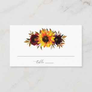 Tarjeta De Mesa Rosas de girasol rojas púrpura otoño boda rústica