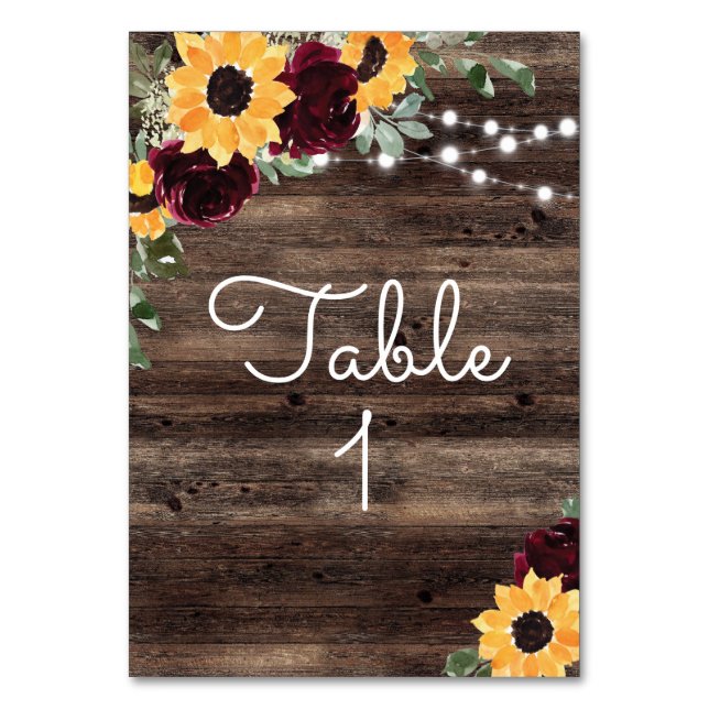 Tarjeta De Mesa Rosas de girasol rusos Boda de madera (Anverso)