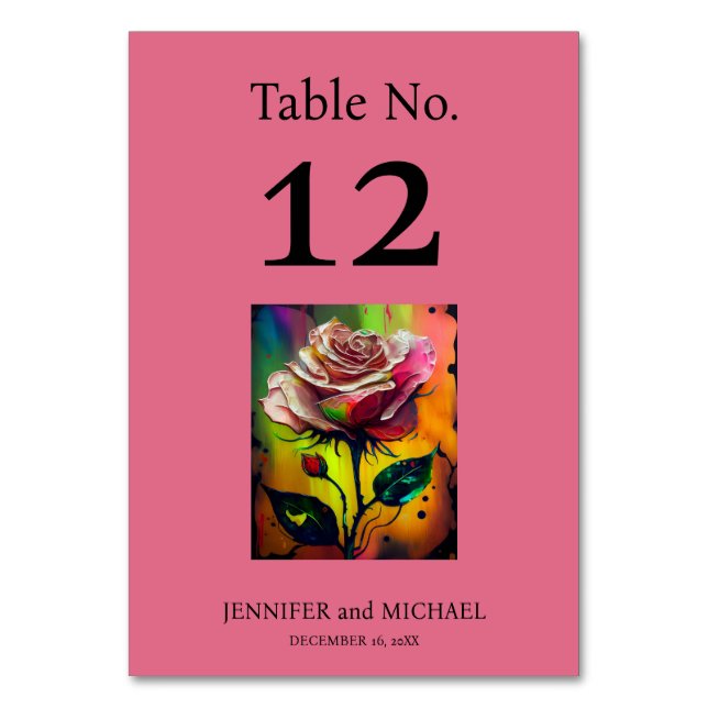 Tarjeta De Mesa Rosas de resumen rosado número de tabla Boda (Anverso)