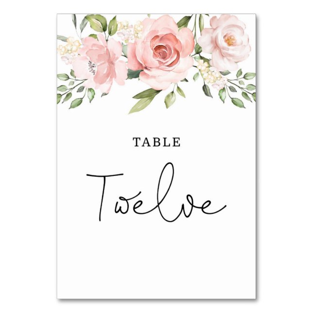 Tarjeta De Mesa Rosas de rubor floral doce número de tabla (Anverso)