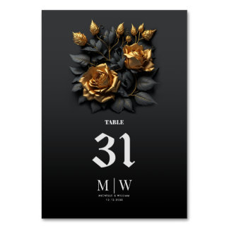 Tarjeta De Mesa Rosas del Black Gold Naranja Boda del Monograma Gó