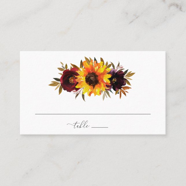 Tarjeta De Mesa Rosas del girasol Boda Rústico Caída del Púrpura R (Anverso)