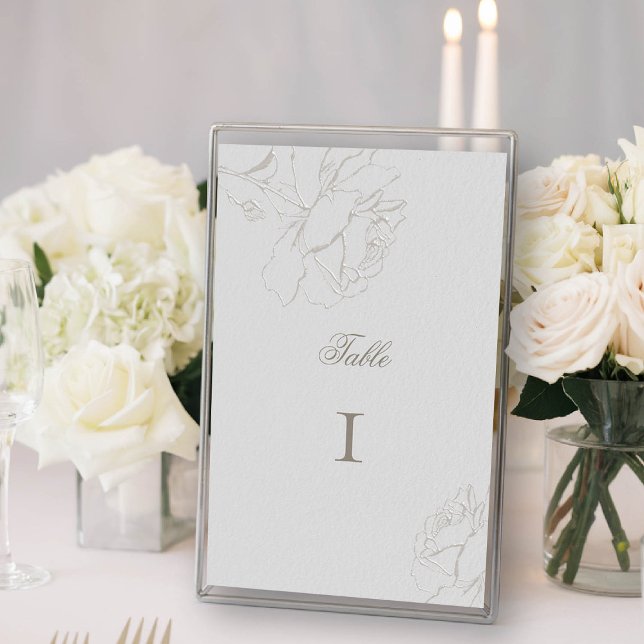 Tarjeta De Mesa Rosas Falsa Grabado en relieve Marfil Elegante mat (roses wedding table number card faux embossed ivory formal modern classic elegant black tie regal)