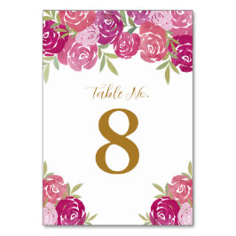 Tarjeta De Mesa Rosas florales rosados y morados dejan Boda blanco