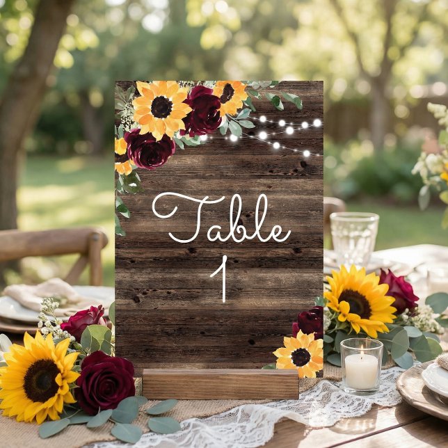 Tarjeta De Mesa Rosas Girasoles Rústicos Boda de Madera (Subido por el creador)