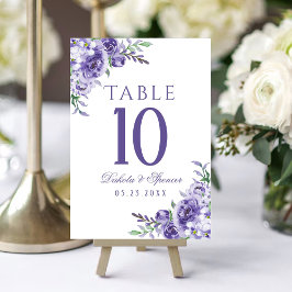 Tarjeta De Mesa Rosas morados | Elegante acuarela Floral Boho